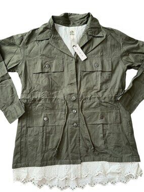 NWT Anthropologie military style utility style jacket with lace trim
